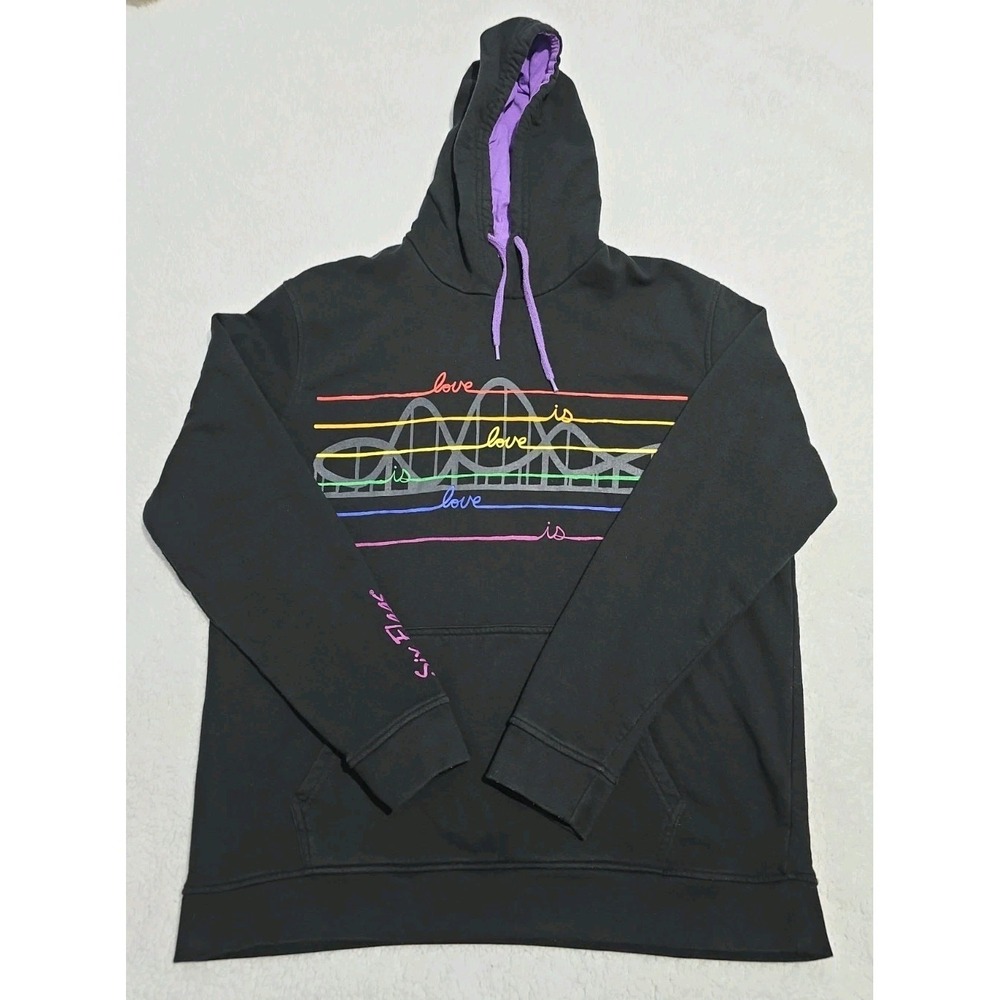 Six Flags " Love Is Love" Hoodie Rainbow Coaster Graphic  Sz XL